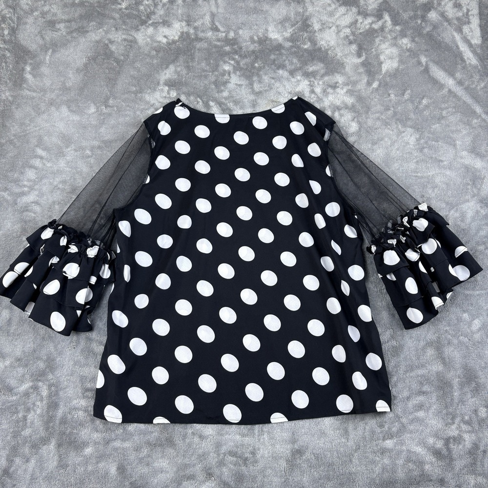 Womens‎ Polka Dot Blouse Black White 1X Sheer Mesh Ruffle Sleeve Feminine - Picture 13 of 16